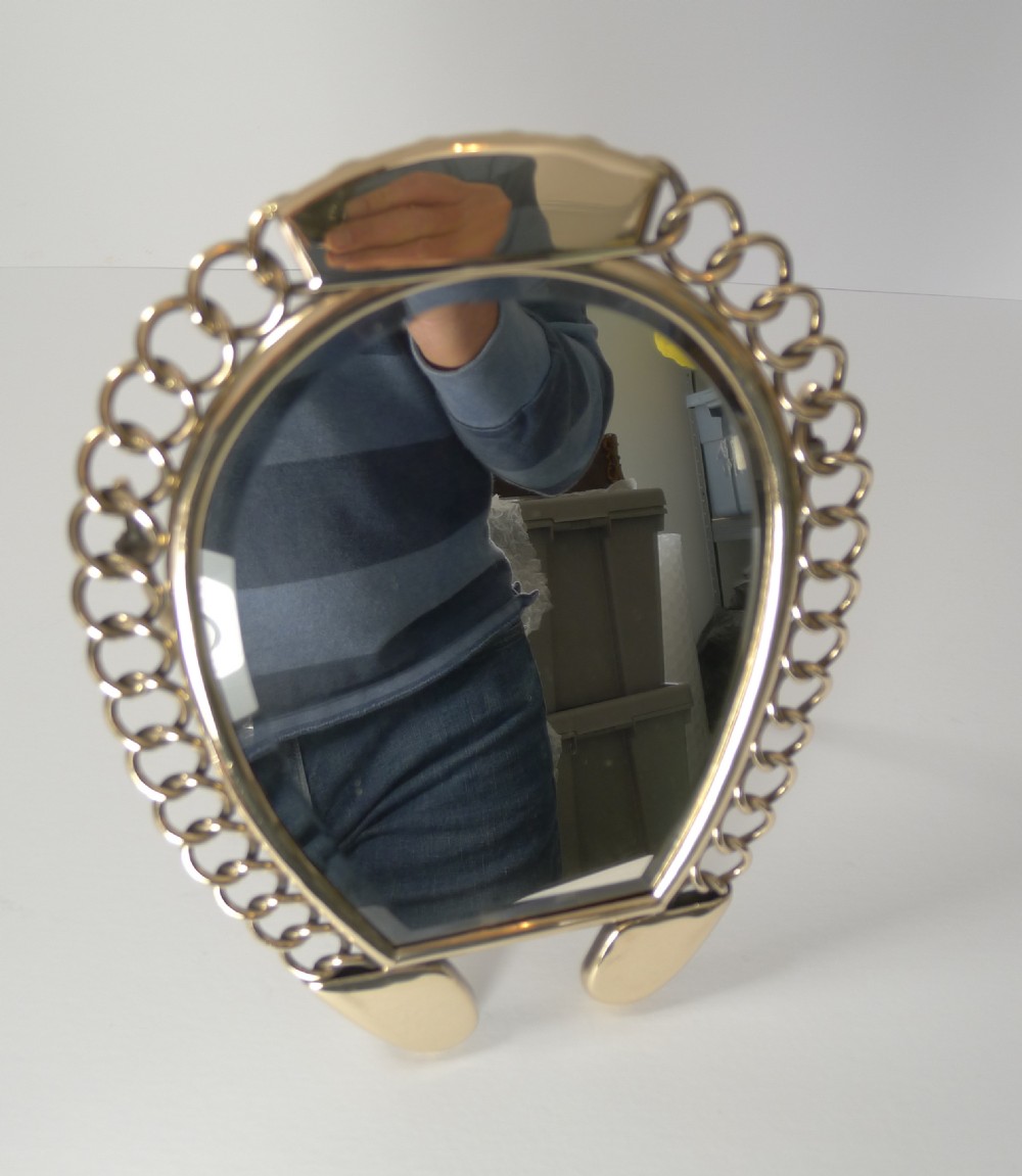 Large Victorian Polished Brass Horseshoe Table Mirror c.1880 View IV