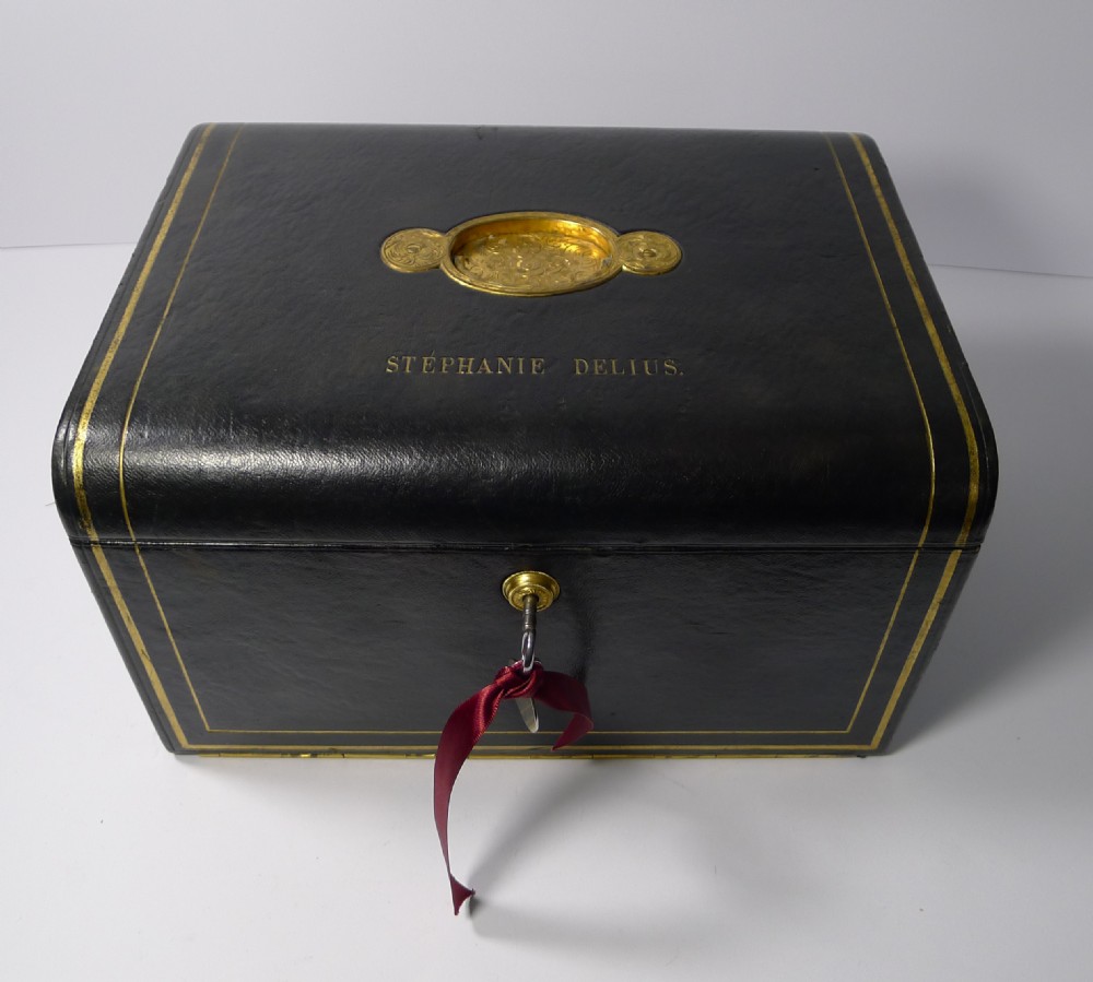 Magnificent Large Antique English Leather Jewellery Box c.1870 View XI
