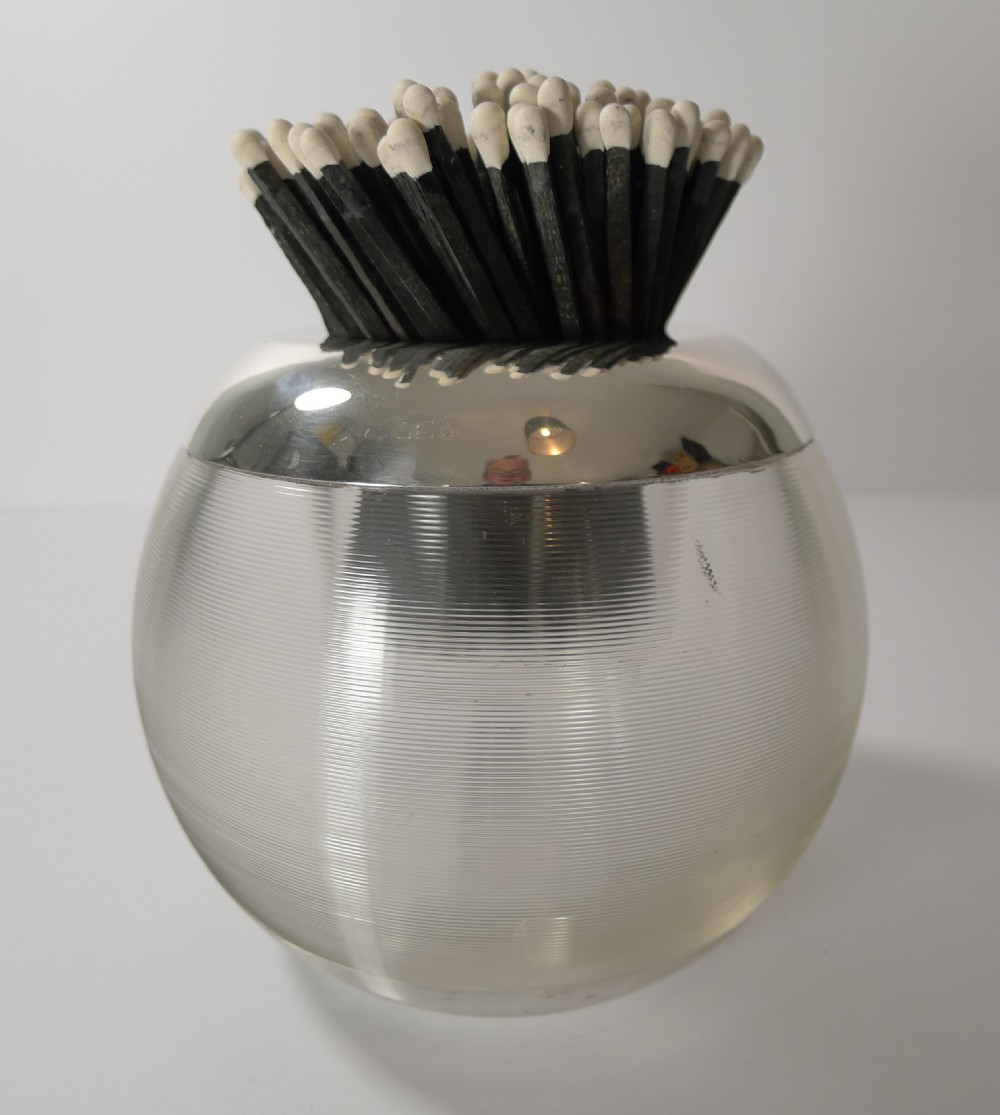 Oversized Antique English Threaded Glass & Sterling Silver Match Strike - 1914 View IX