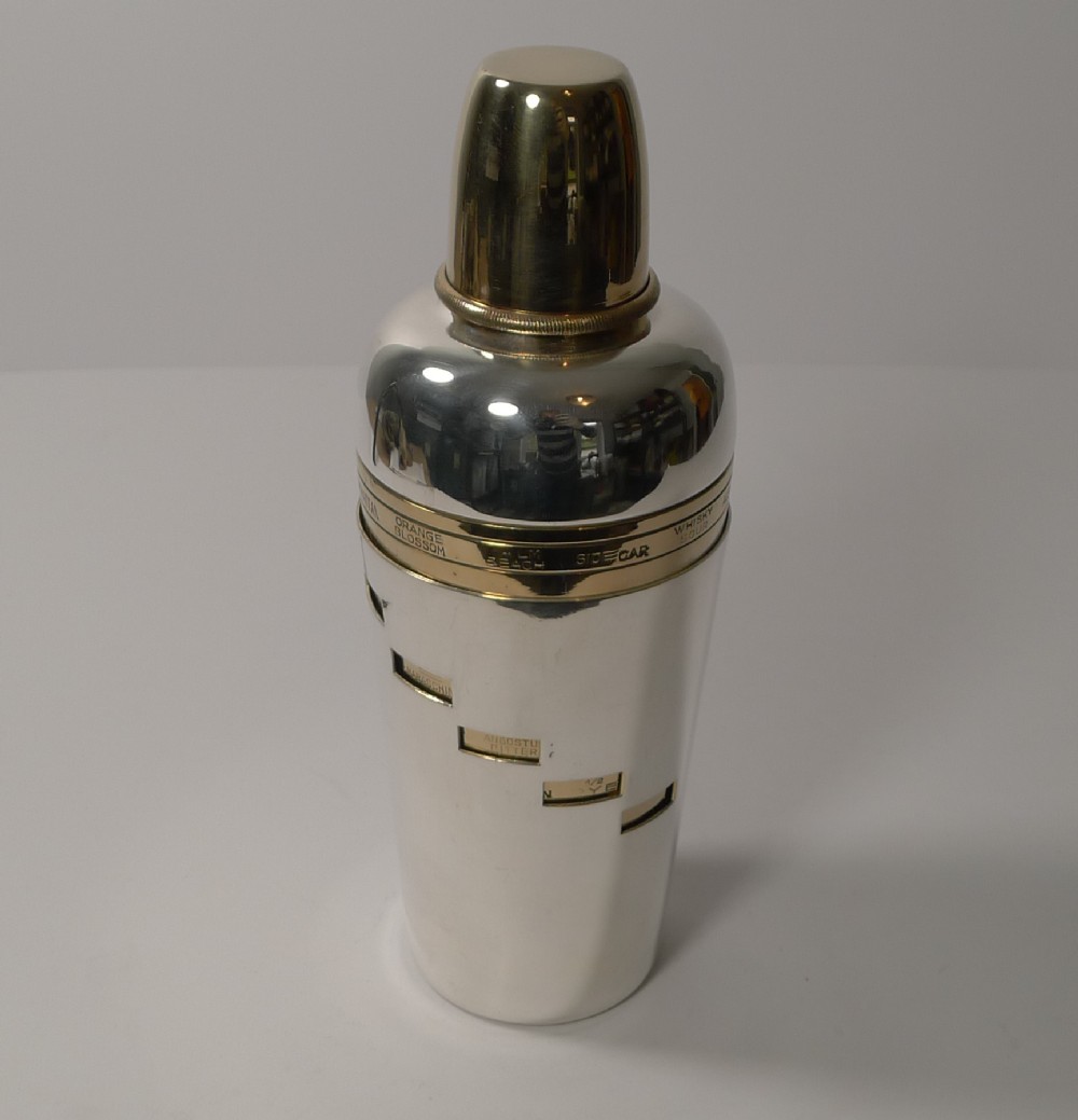 Italian Art Deco Silver & Gold Plated Menu Cocktail Shaker