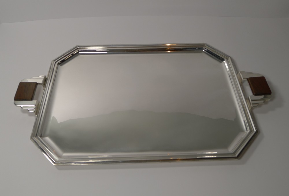 Stylish French Art Deco Cocktail Tray In Silver Plate c.1930's View II