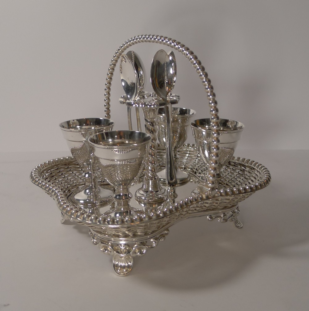 Quality Antique Silver Plated Four Egg Cruet by G.R. Collis, London