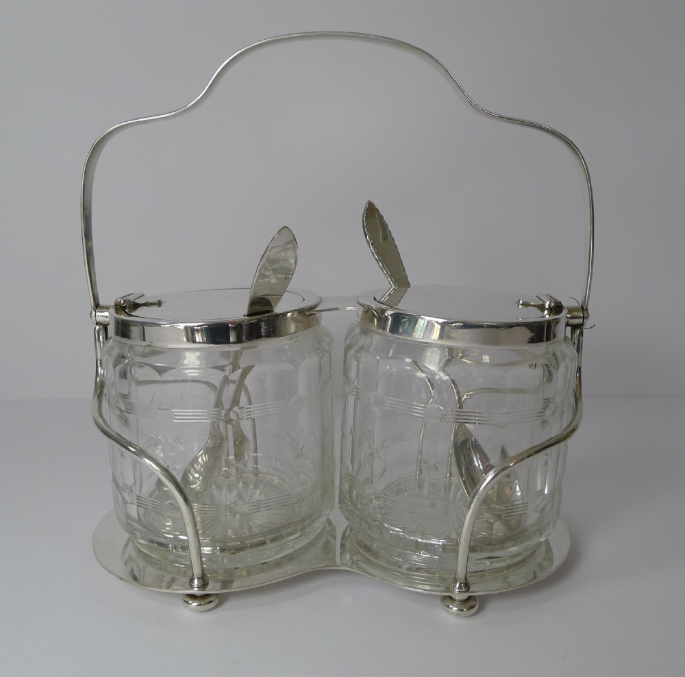 Antique Hukin & Heath Double Automated Preserve Jars c.1900 View IX