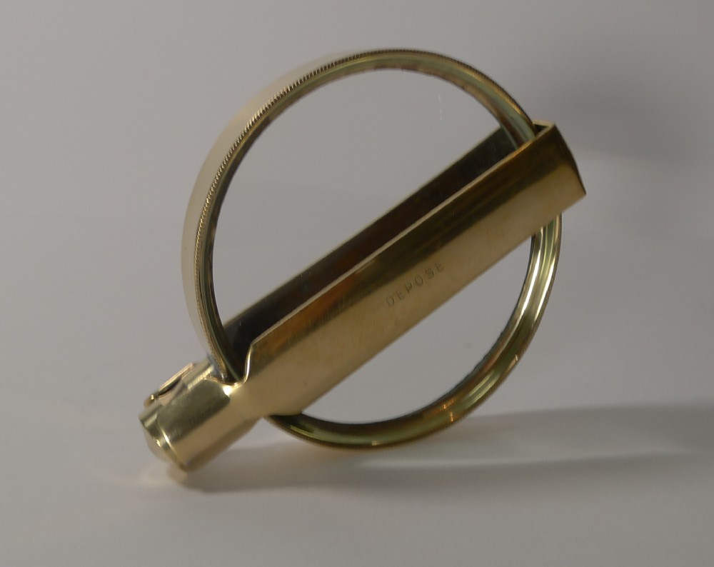 Large Antique French Folding Brass Magnifying Glass c.1900