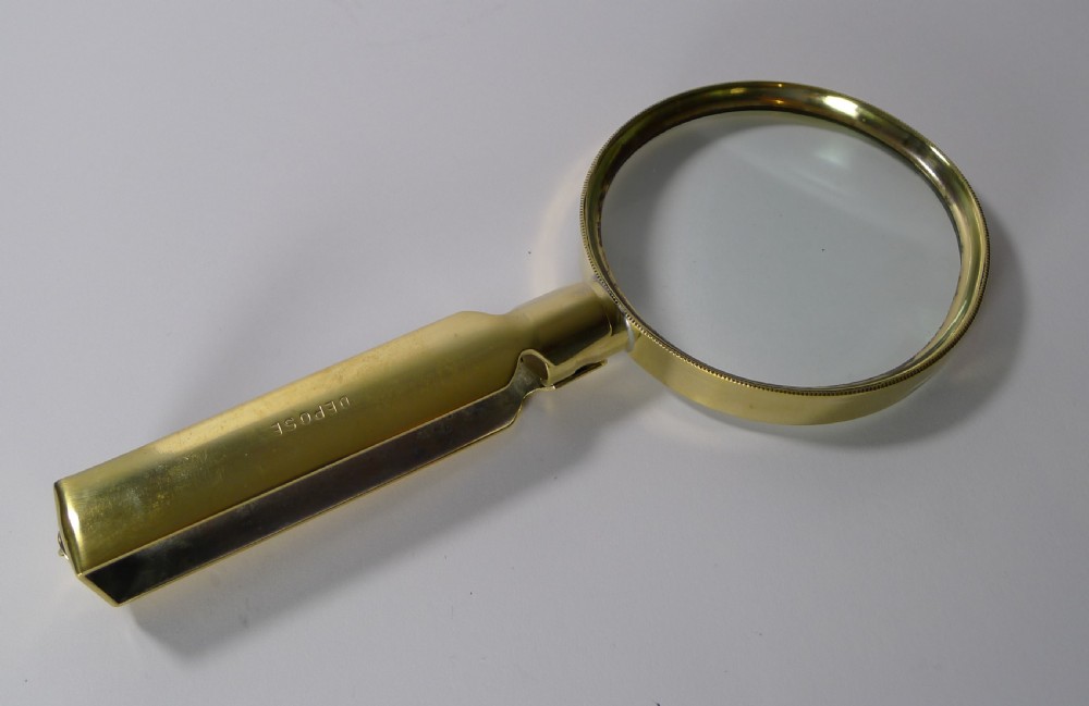 Large Antique French Folding Brass Magnifying Glass c.1900 View IV