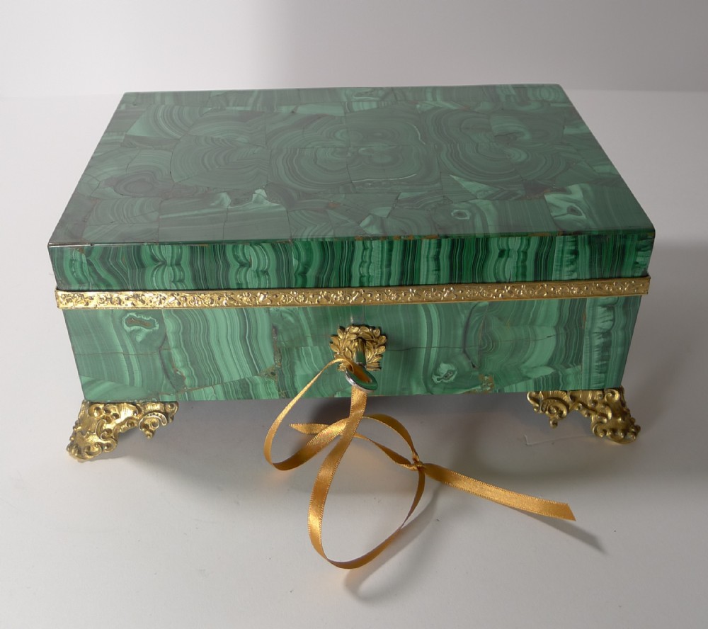 Grand Antique French Malachite & Gilded Bronze Jewellery Box
