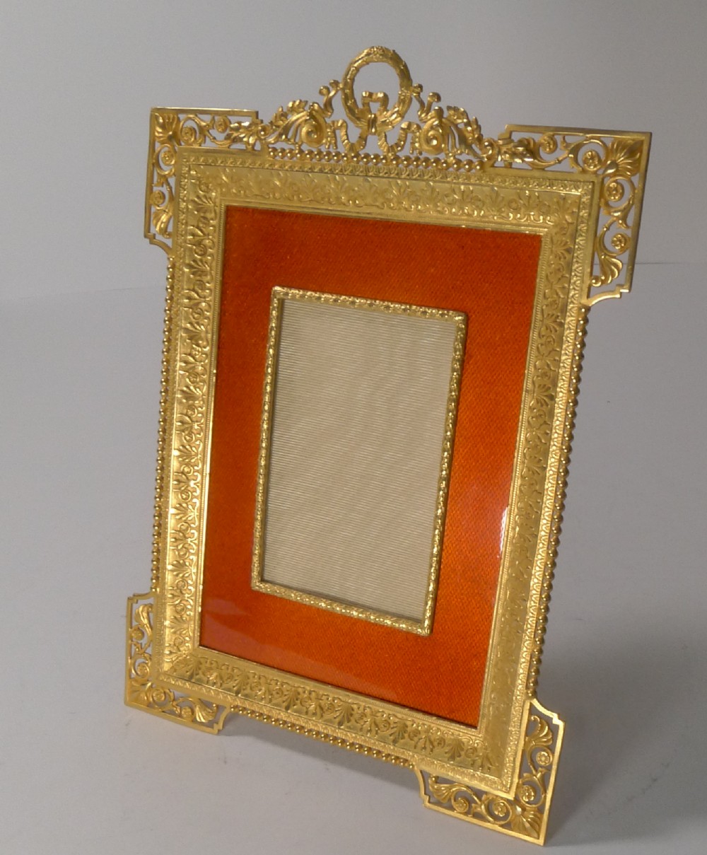 Superb Antique French Gilded Bronze & Orange Enamel Picture Frame c.1900