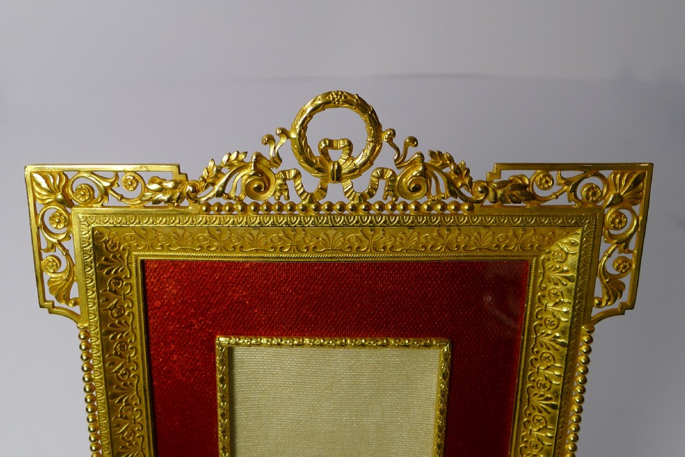 Superb Antique French Gilded Bronze & Orange Enamel Picture Frame c.1900 View IV
