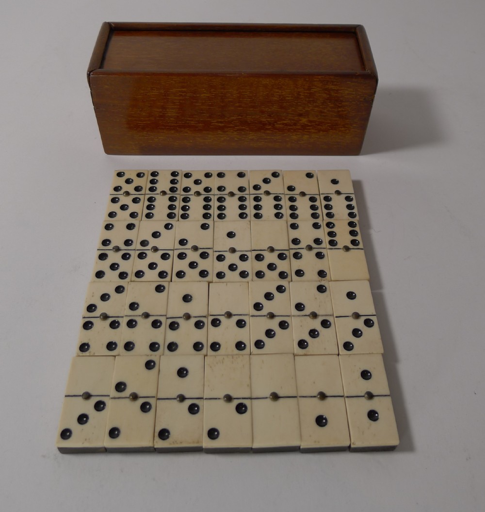 Set Small Antique English Ebony and Bone Dominoes c.1910