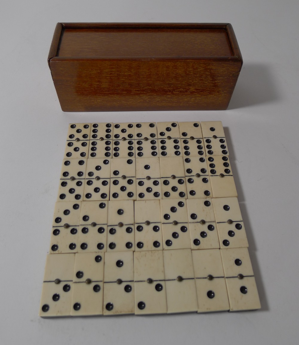 Set Small Antique English Ebony and Bone Dominoes c.1910 View VI