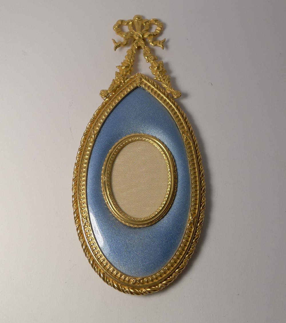 Antique French Gilded Bronze and Enamel Hanging Picture Frame c.1900