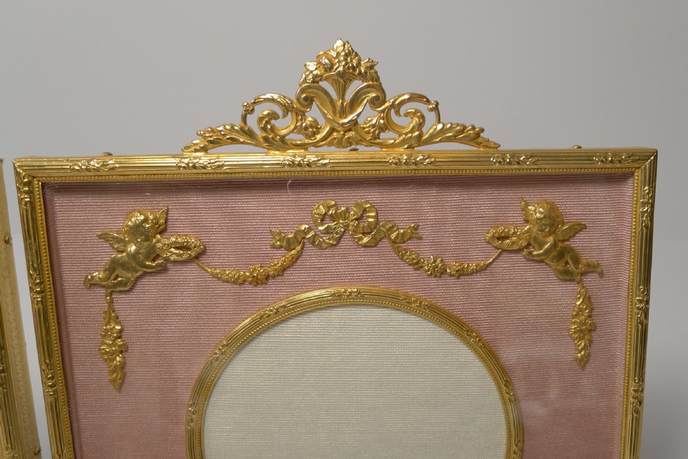 Stunning Pair French Gilded Bronze Picture Frames - Cherubs View VII