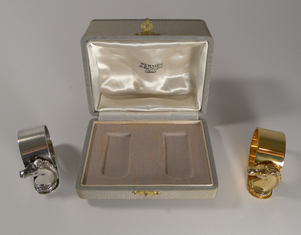 Pair Vintage Cased Horse Head Napkin Rings by Hermes, Paris View V