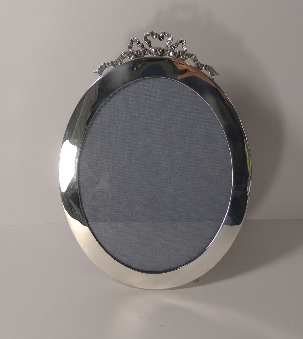 Large Antique English Silver Oval Photograph Frame by J C Vickery