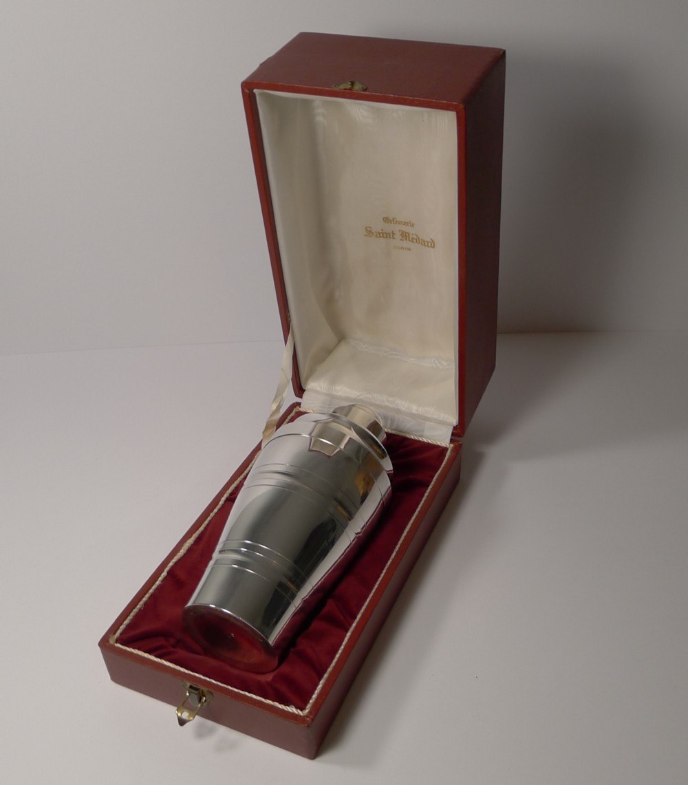 Boxed French Art Deco St. Medard Cocktail Shaker With Lemon Reamer c.1940