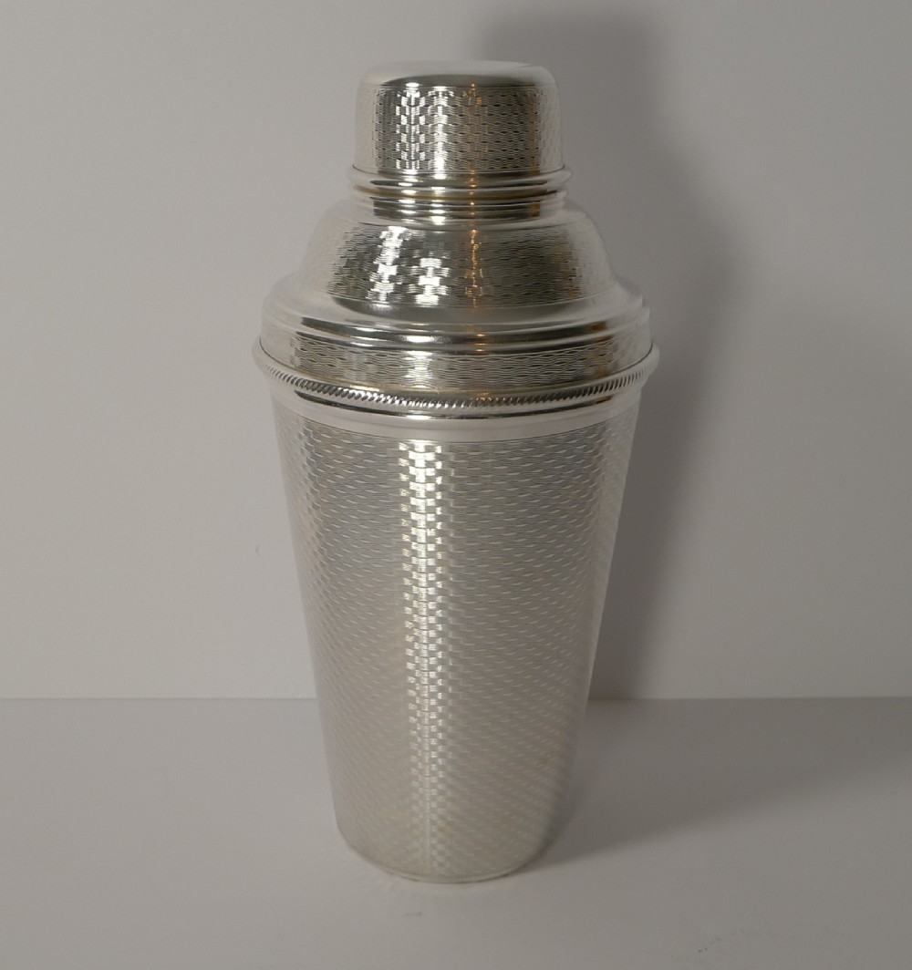English Art Deco Silver Plated Cocktail Shaker - Engine Turned.