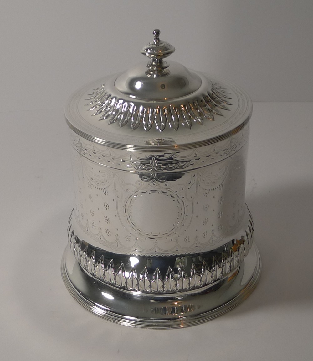 Antique English Silver Plated Biscuit Box by George Sissons c.1870