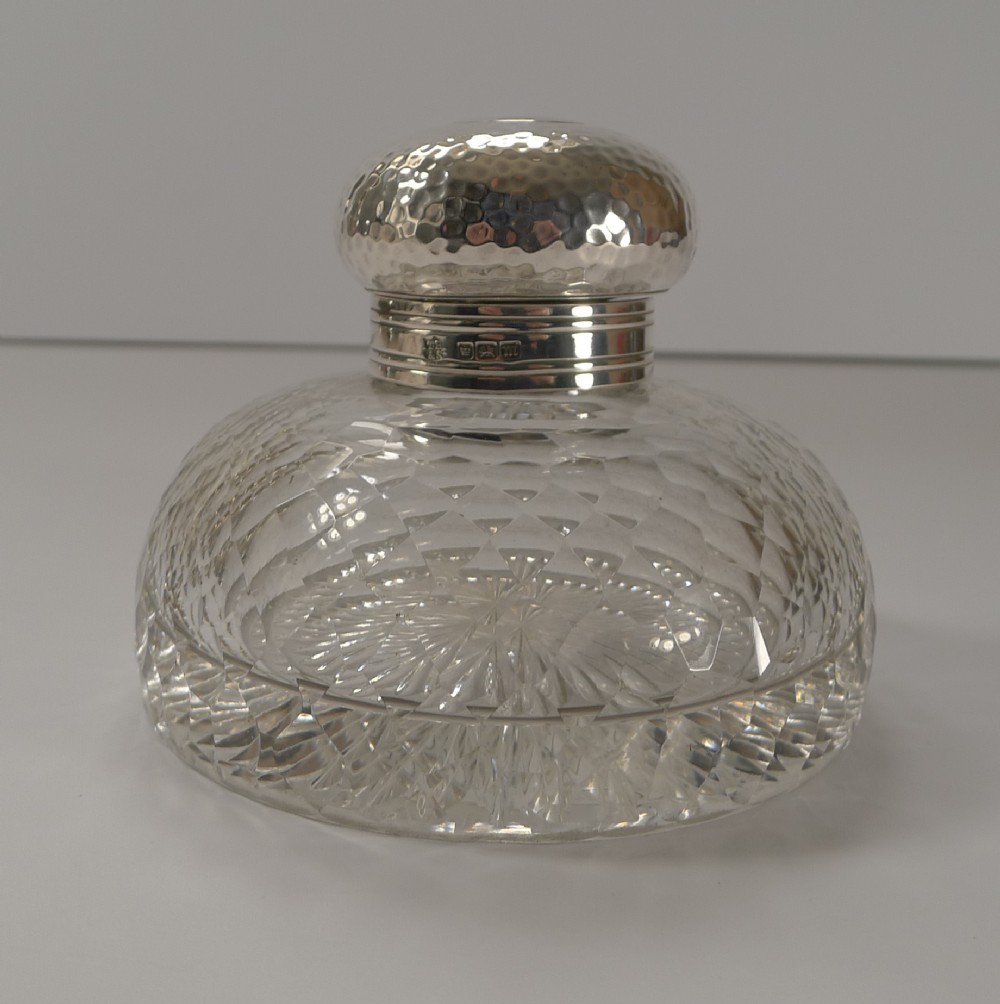 Antique English Cut Crystal & Sterling Silver Inkwell - 1904