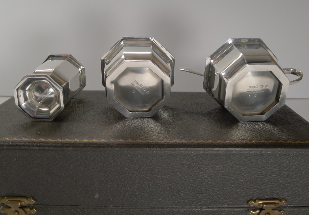 English Art Deco Sterling Silver Condiment Set by Henry Clifford Davis View VI