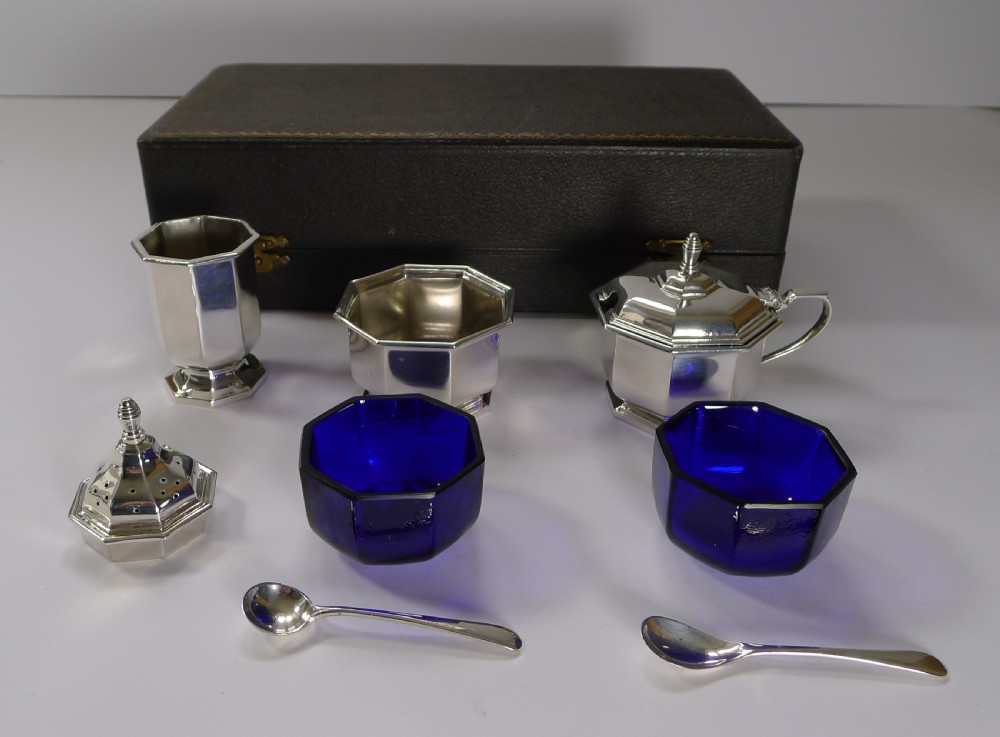 English Art Deco Sterling Silver Condiment Set by Henry Clifford Davis View IX