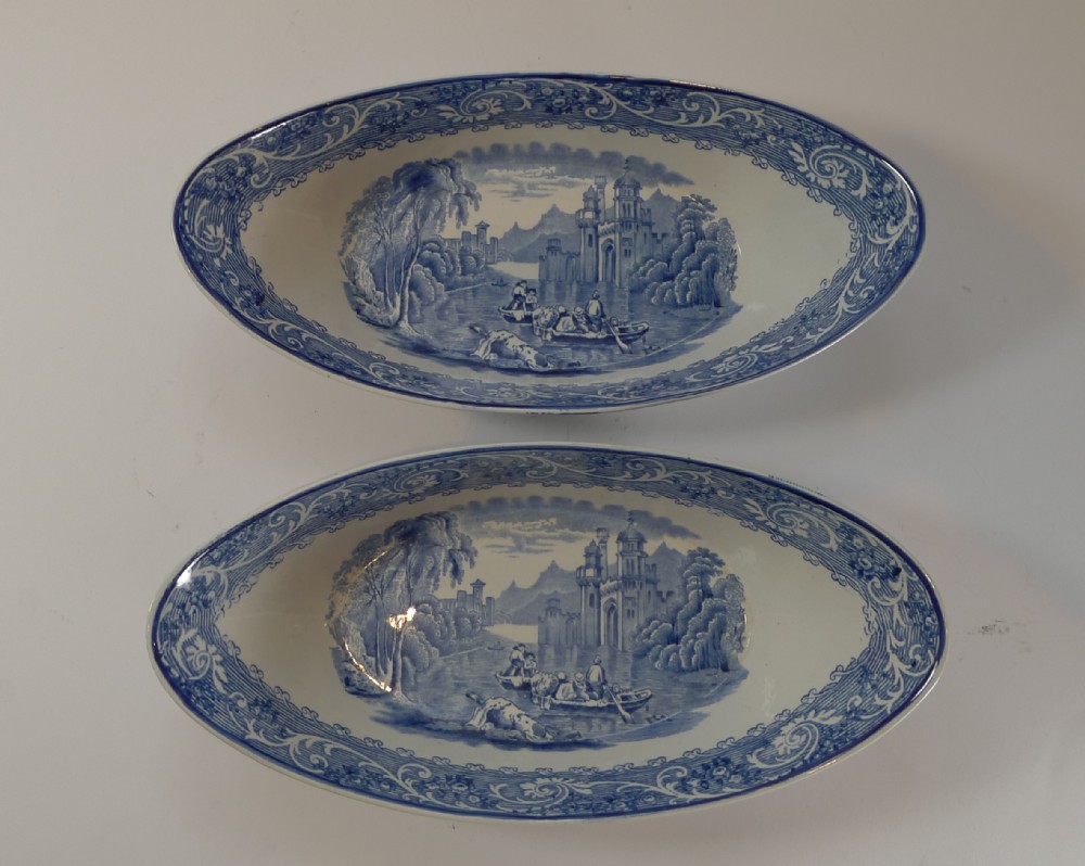 Pair Antique Ridgway Blue & White Bowls - Venice c.1920