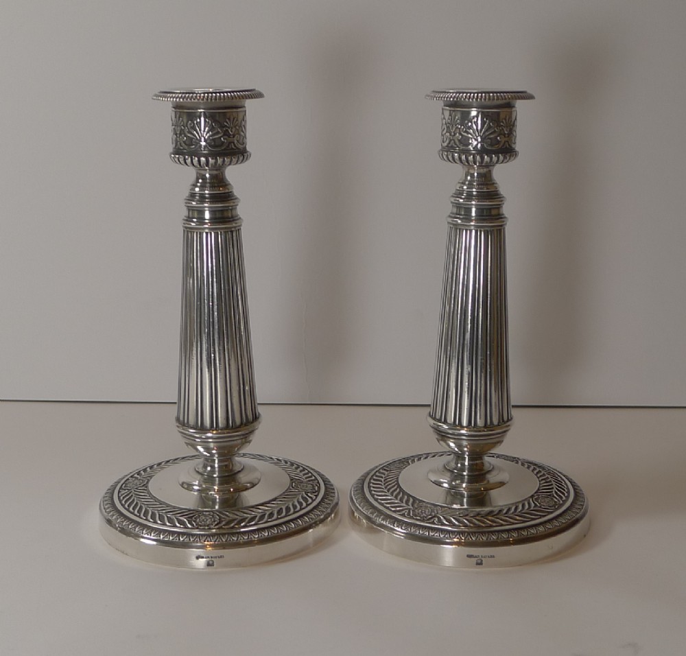 Top Quality Pair French Silver Plated Candlesticks by Cailar Bayard, Paris, c.1900