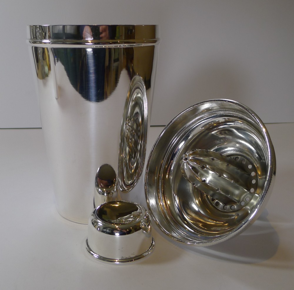 Large Silver Plated Cocktail Shaker With Integral Lemon Squeezer