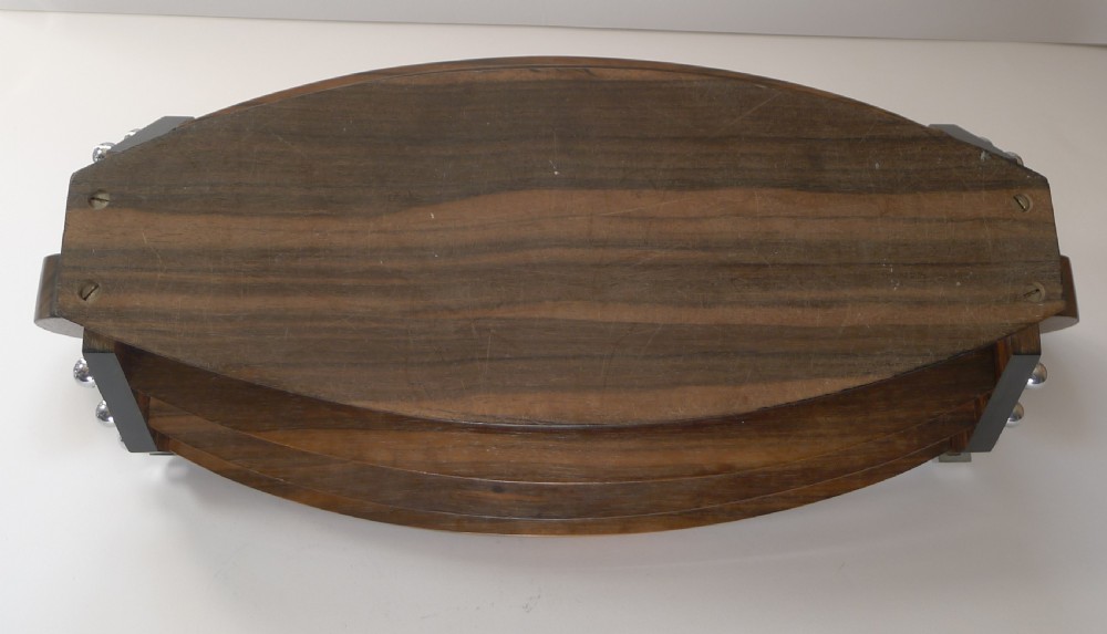 Fabulous Large Art Deco Macassar and Chromium Boat Shaped Bowl or Basket c.1930 View VIII