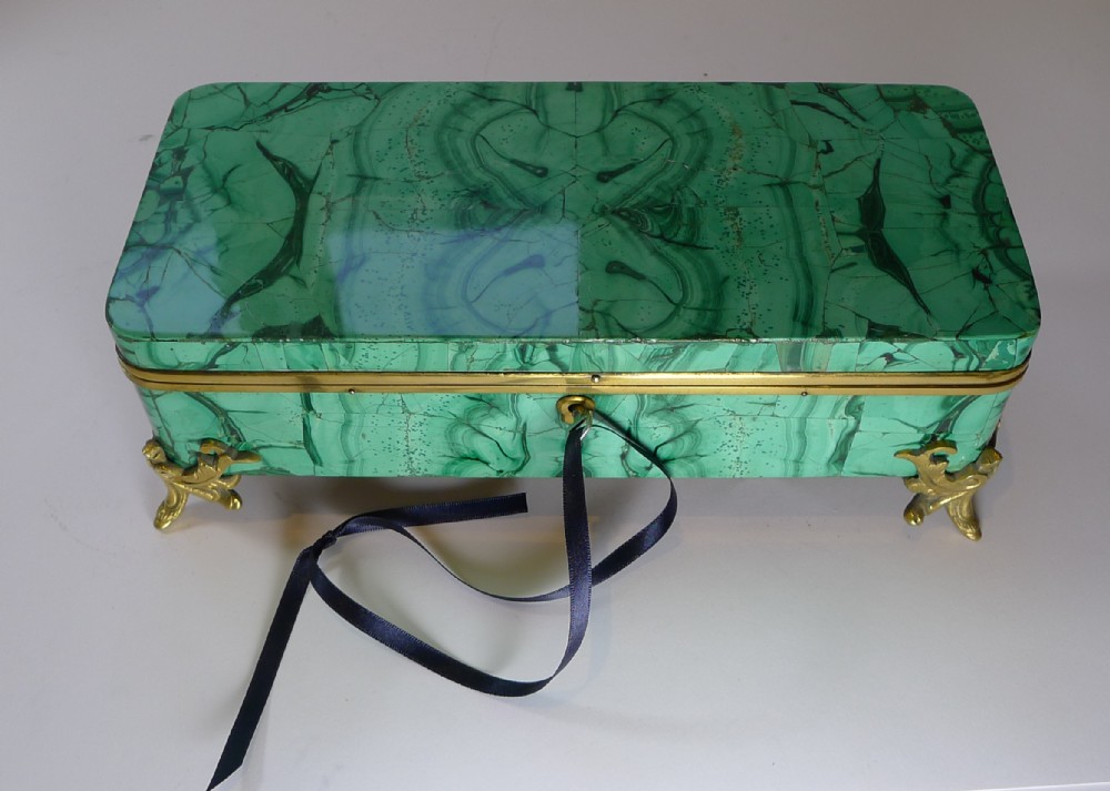 Fine Antique French Malachite and Bronze Jewellery Box c.1890