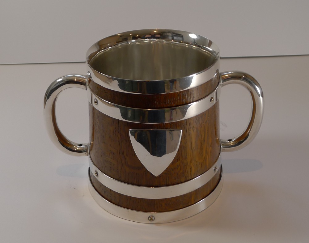 Antique English Oak and Silver Plate Loving Cup c.1890