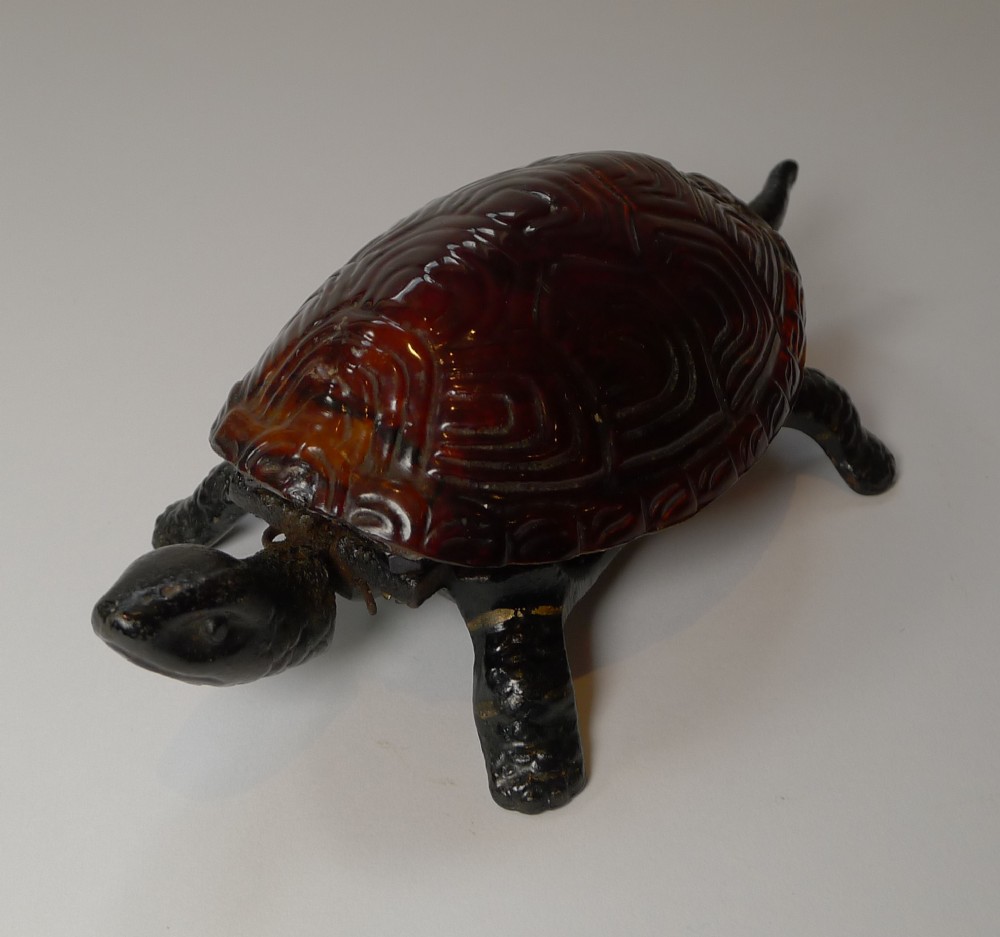 Antique Mechanical Tortoise Bell With Faux Shell c.1920