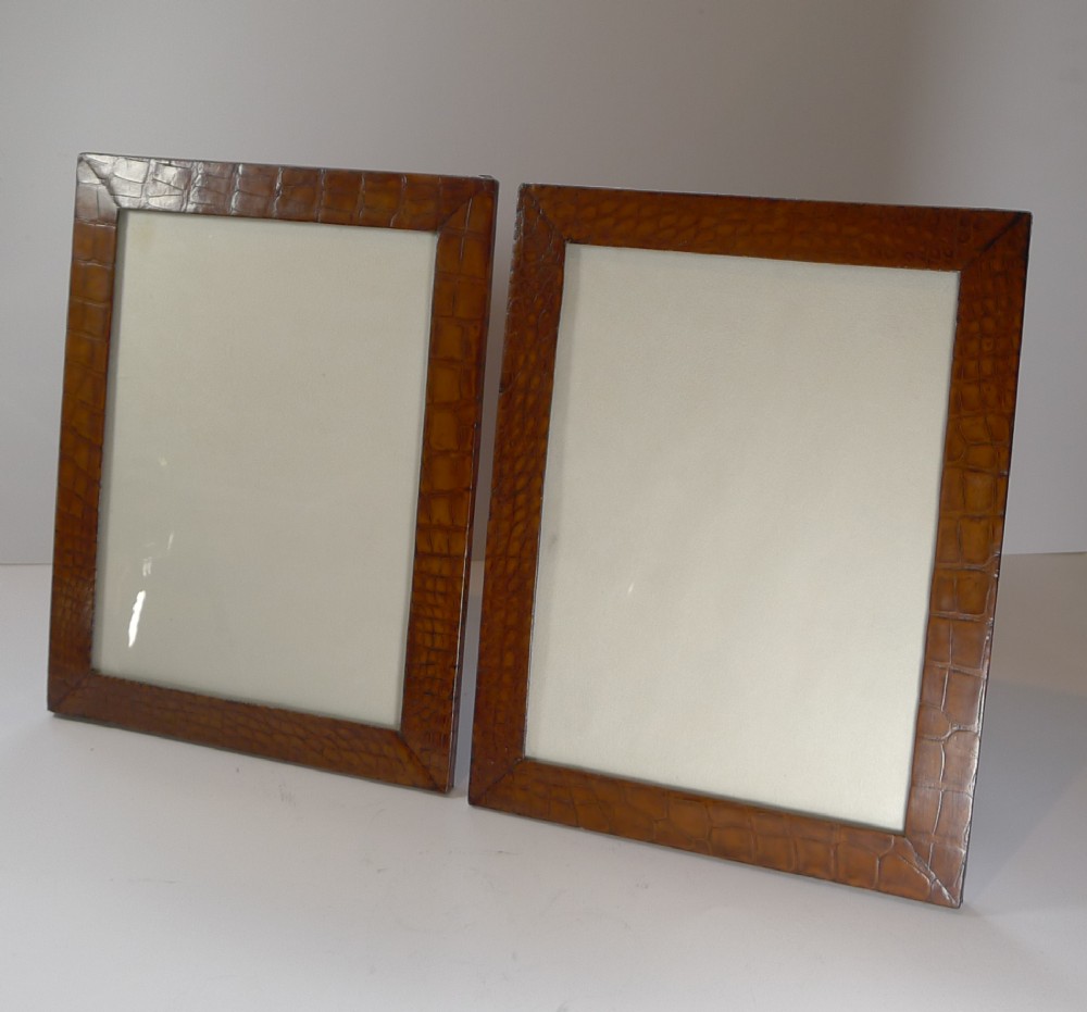 Grand Pair Large Crocodile Skin Photograph / Picture Frames - Two-Way c.1900