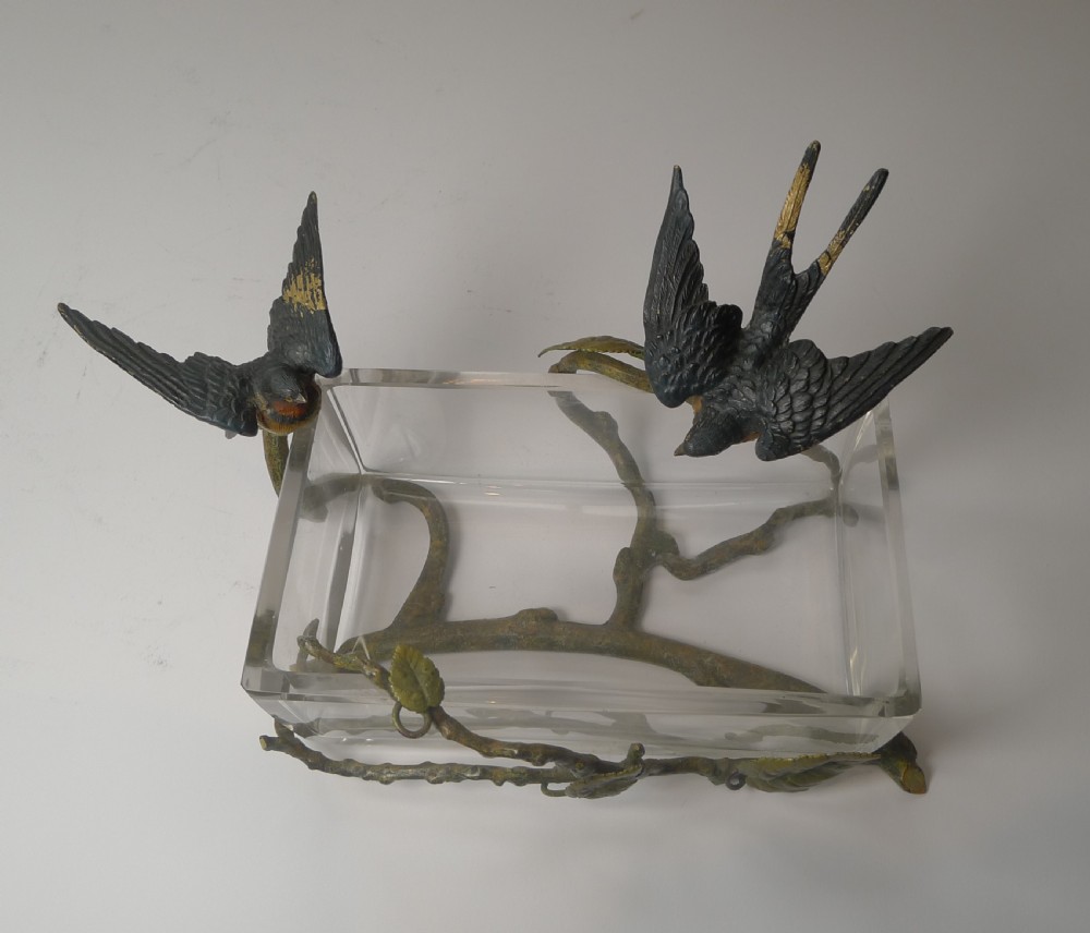 Magnificent Crystal Box - Cold Painted Bronze Wrapped - Swallows c.1900 View VII