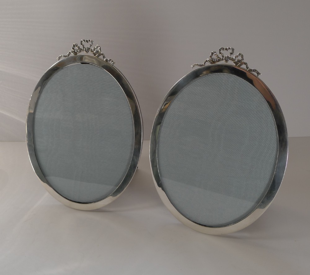 Pair Antique English Sterling Silver Bow Picture Frames - 1915