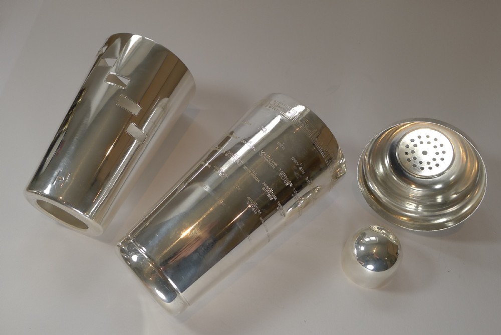English Art Deco Silver Plated Novelty Recipe Cocktail Shaker c.1930 View XII