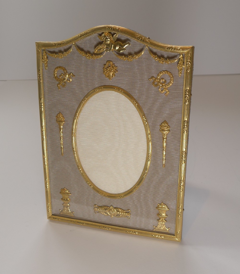 Antique French Gilded Bronze Picture Frame - Cherub c.1900