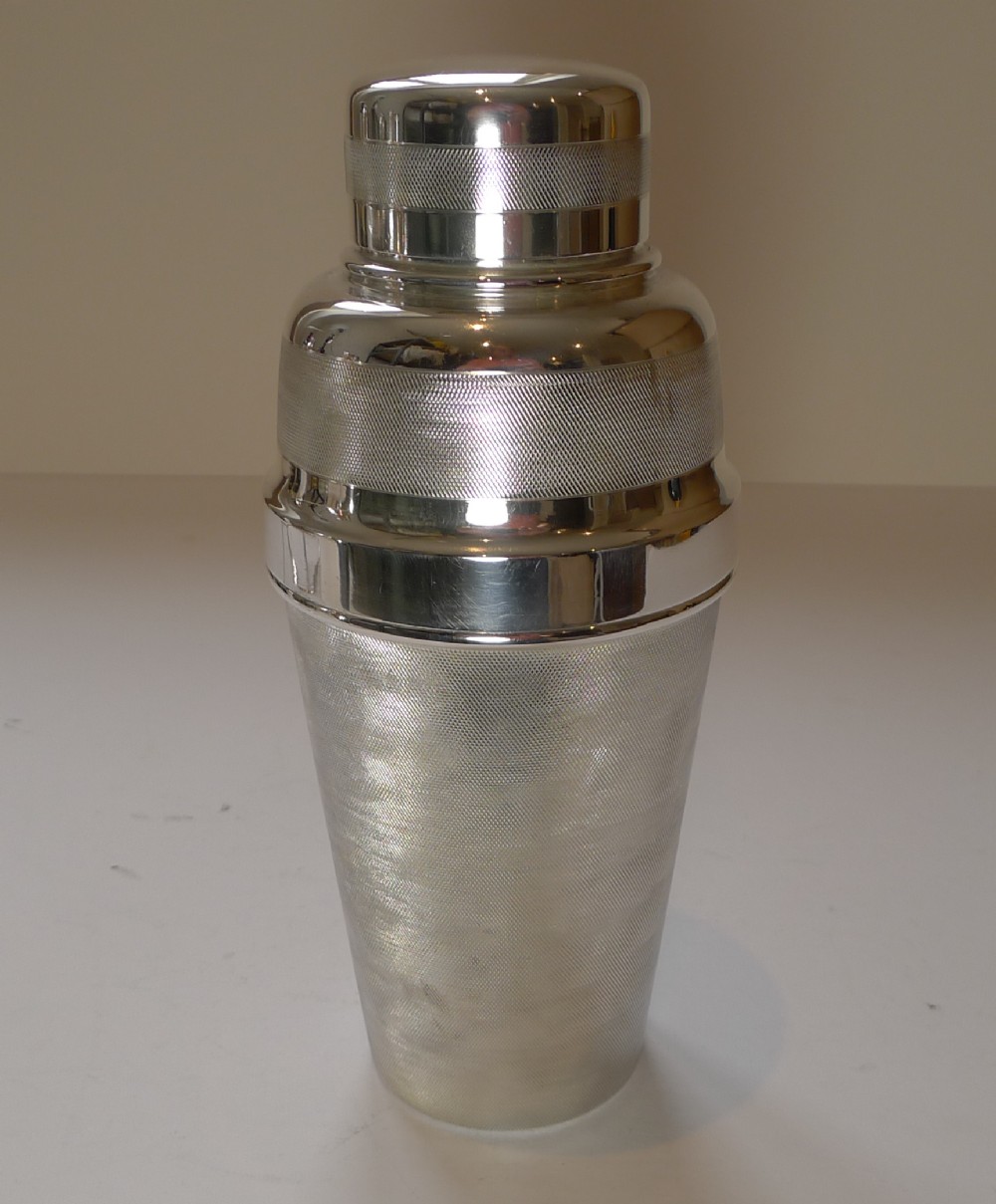 Unusual English Art Deco Engine Turned Cocktail Shaker c.1930.