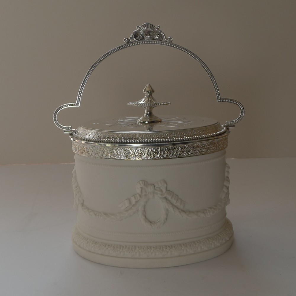 Rare Antique English Parian & Silver Plate Biscuit Box c.1880