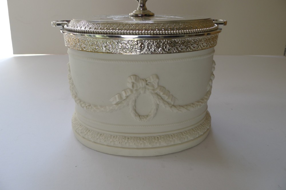 Rare Antique English Parian & Silver Plate Biscuit Box c.1880 View VIII