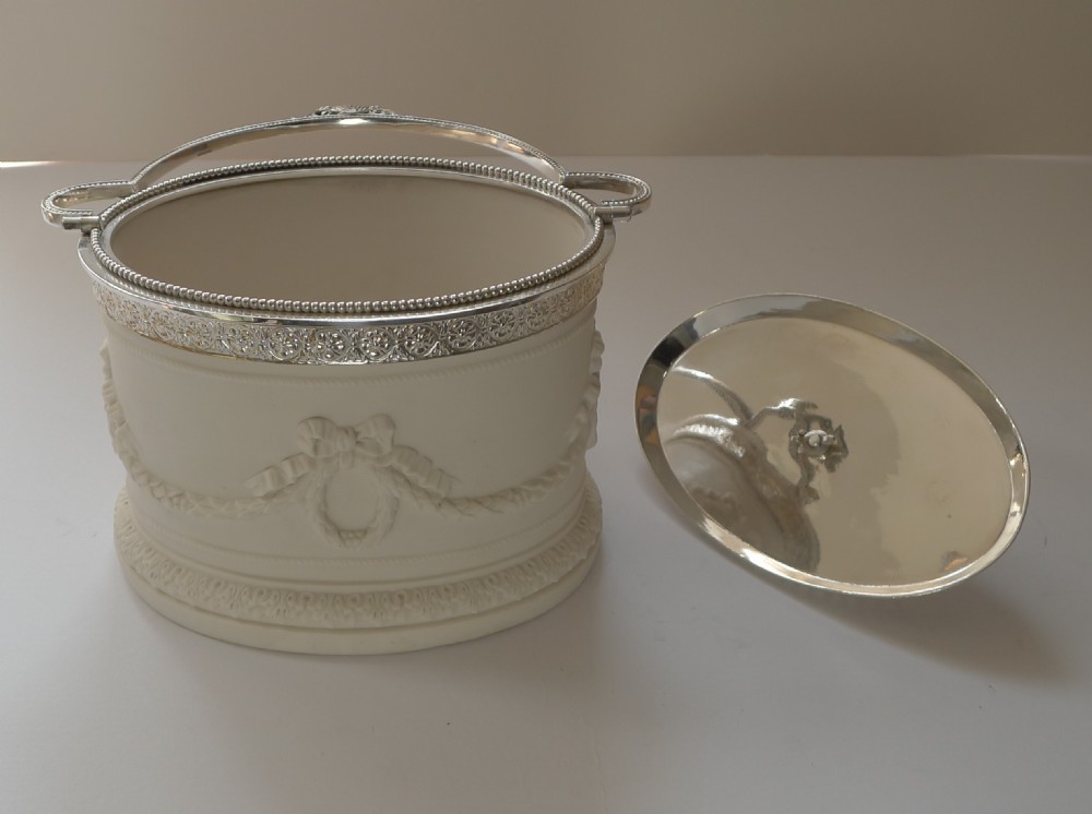 Rare Antique English Parian & Silver Plate Biscuit Box c.1880 View XI