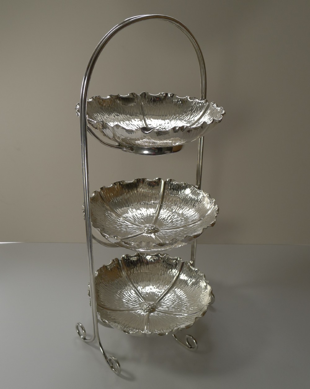 Rare Three Tier Naturalistic Cake Stand by Hukin and Heath
