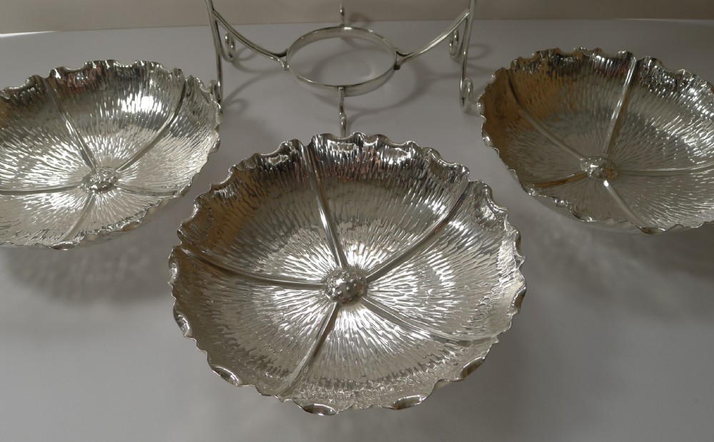 Rare Three Tier Naturalistic Cake Stand by Hukin and Heath View VII