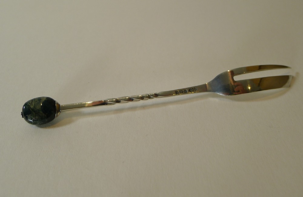 Liberty of London - Set Six Silver & Moss Agate Cake Forks - 1924 View V