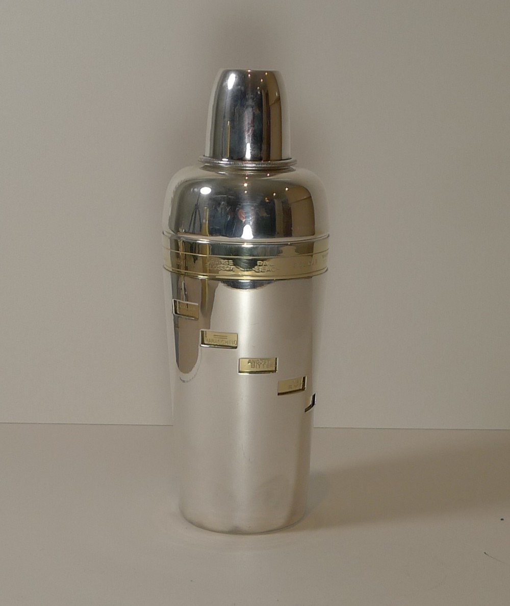 Italian Art Deco Silver & Gold Plated Menu Cocktail Shaker