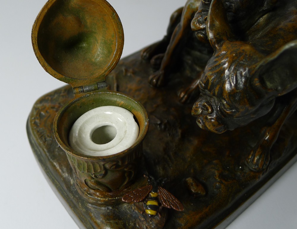 French Bulldogs Chasing a Bee - Inkwell by E Samson c.1940 View IV