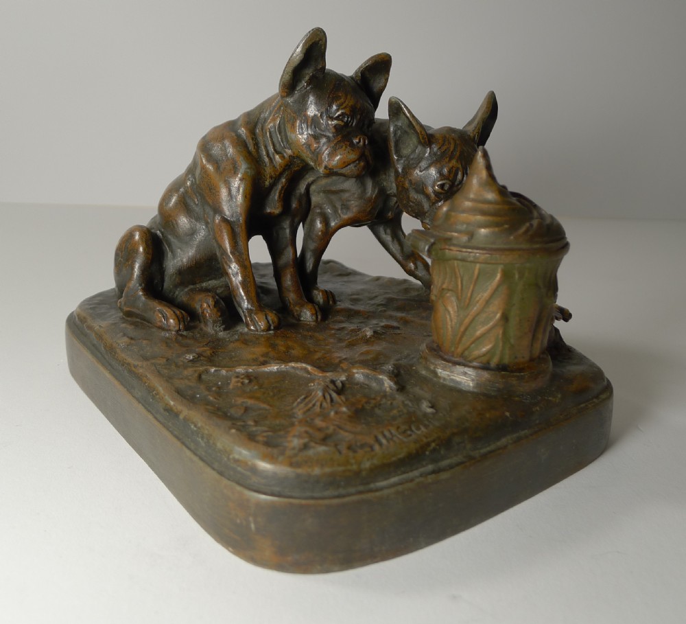 French Bulldogs Chasing a Bee - Inkwell by E Samson c.1940 View VI