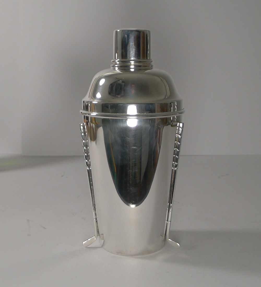 Rare Large English Golfing Cocktail Shaker by Walker & Hall c.1930