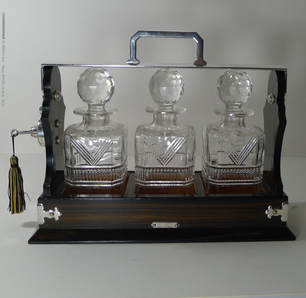 Antique English Coromandel & Silver Plated Tantalus - Mappin & Webb