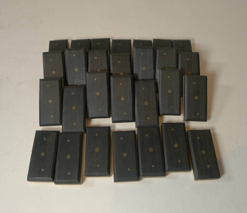 Antique English Boxed Bone & Ebony Wood Dominoes View IV