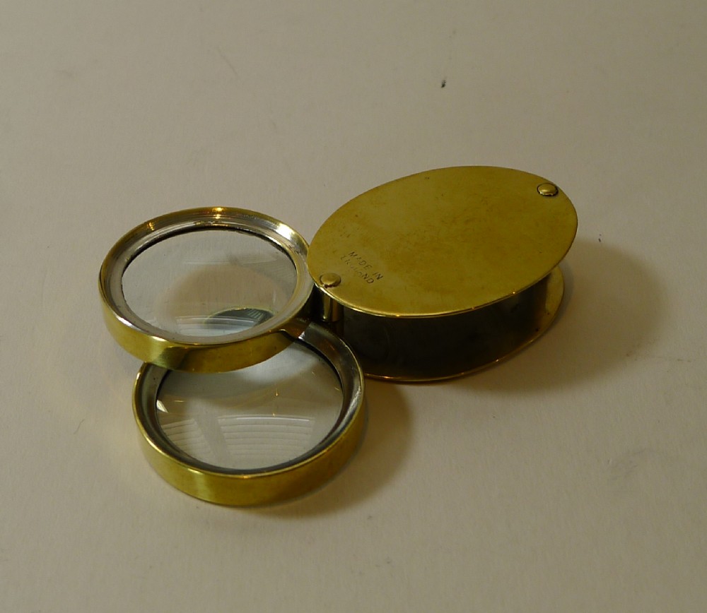 Antique Brass Double Lens Magnifying Glass c.1920